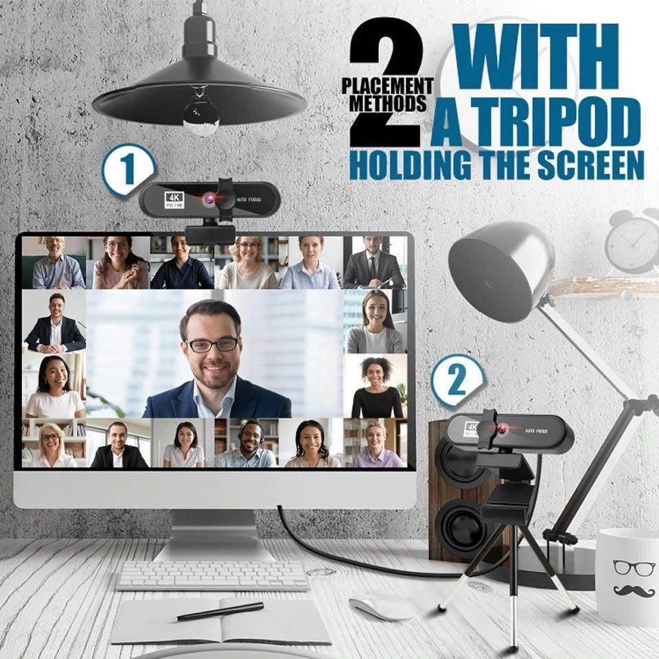 2K 4K Pc Webcam With Gift Tripod Autofocus Usb Web Camera Laptop Mini Camera 1080P with Microphone For Full Widescreen Laptop USB Webcams Privacy Shutter Tripod Desktop Notebook Webcam Video Calling Recording Webcam