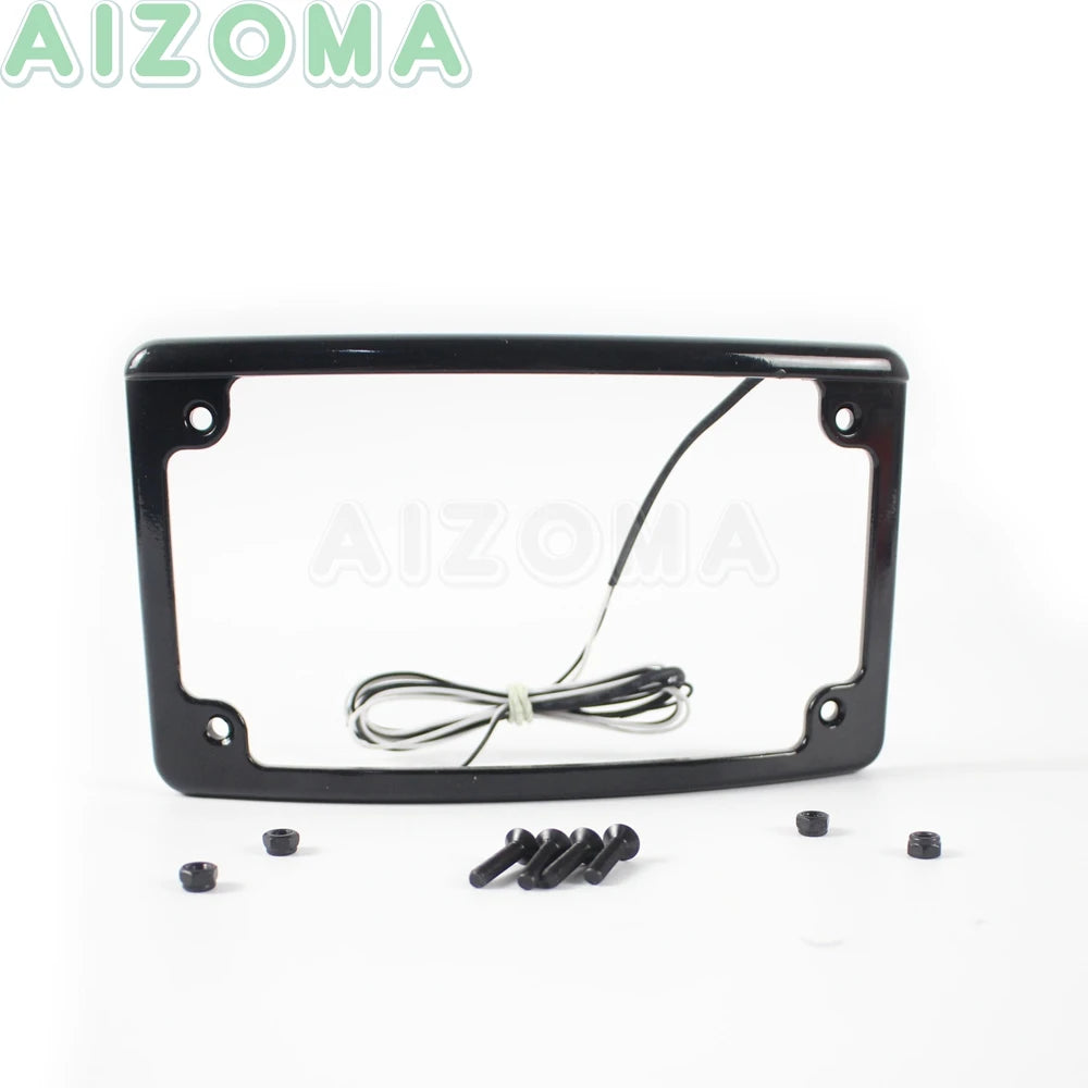 Motorcycle 6PCS LED Curved License Plate Frame with Light Fit Standard 7-3/16" x 4-1/4" License Number Plate Cover For Harley