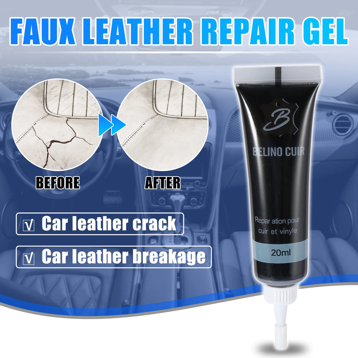 X Autohaux 20ml Car Care Liquid Faux Leather Skin Refurbish Repair Gel Auto Seat Coats Scratch Cracks Restoration for Car