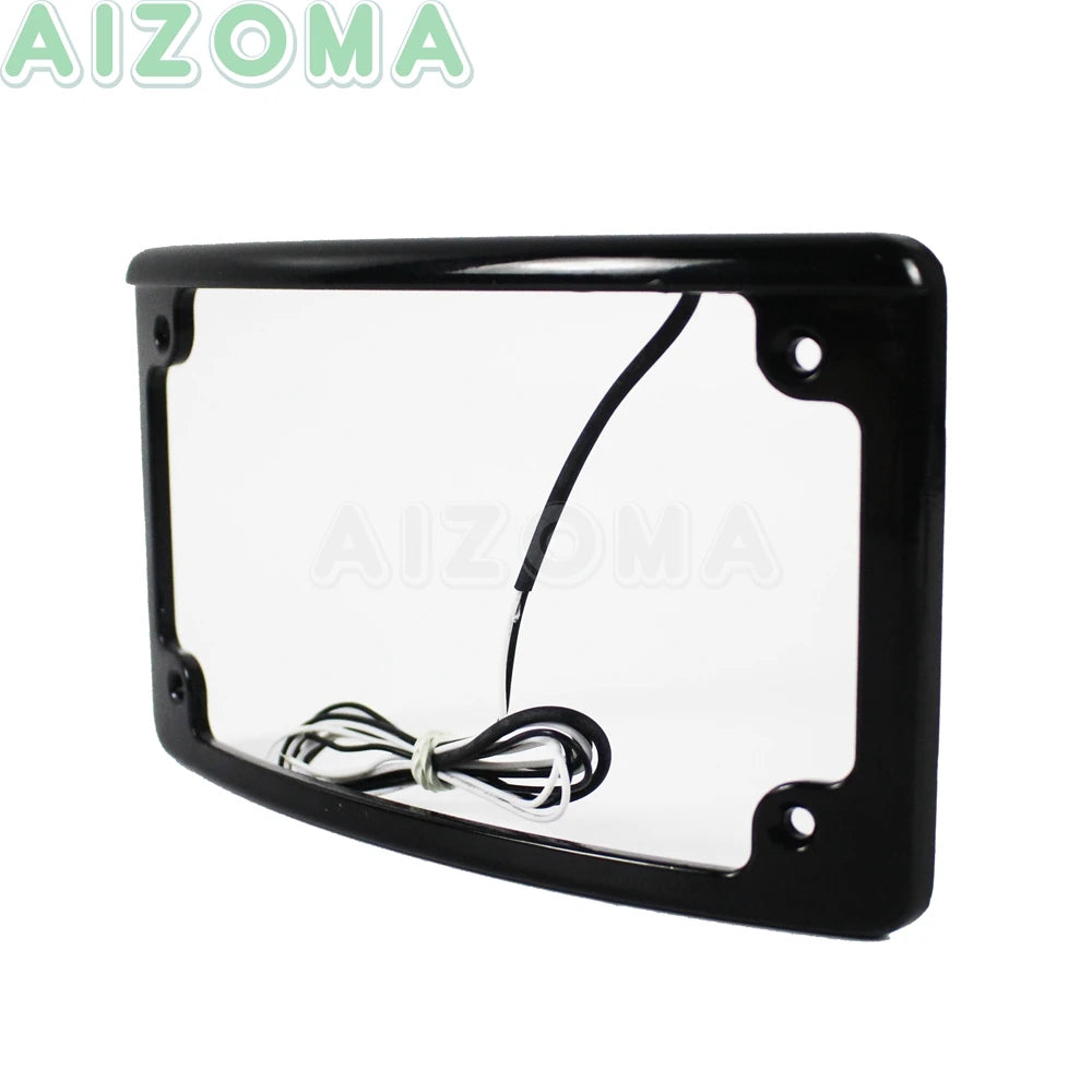 Motorcycle 6PCS LED Curved License Plate Frame with Light Fit Standard 7-3/16" x 4-1/4" License Number Plate Cover For Harley