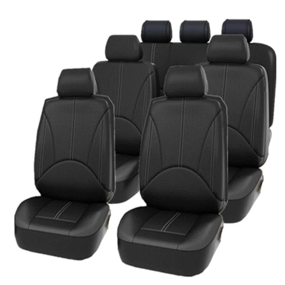 Universal Car Seat Cover 7 Seat Leather Full Seat Covers for Sedans SUV Auto Black Color