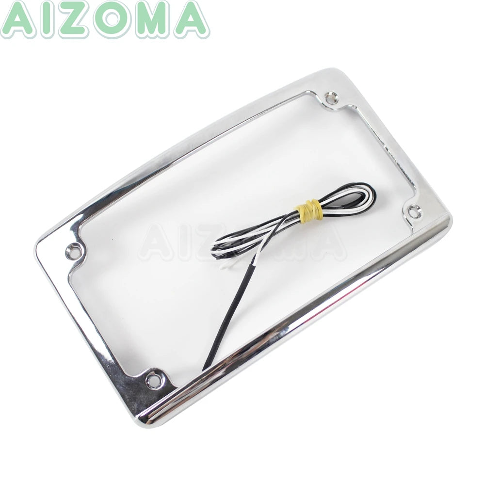 Motorcycle 6PCS LED Curved License Plate Frame with Light Fit Standard 7-3/16" x 4-1/4" License Number Plate Cover For Harley