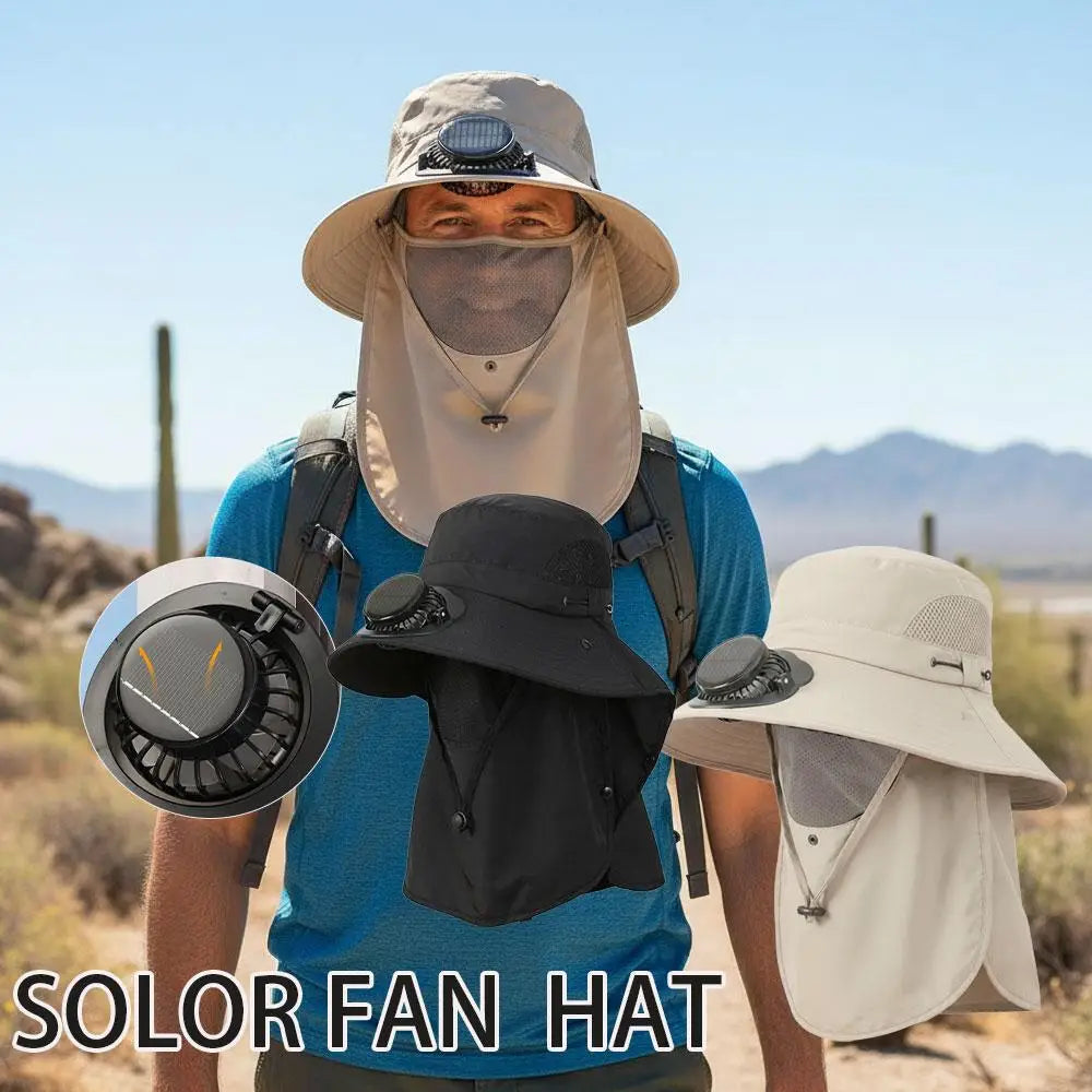 New Wide Brim Solar Fan Hat Sun Protection With Dual Solar Power Fan Outdoor Beach ‌Hike Fishing Hat For Men Women Fisherman Hat
