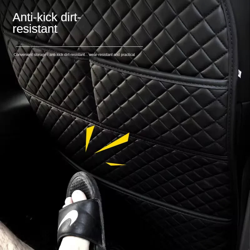 Universal Leather Car Seat Back Anti-Kick Mat, Waterproof Protective Cover with Storage Pocket, Rear Seat Child Protection