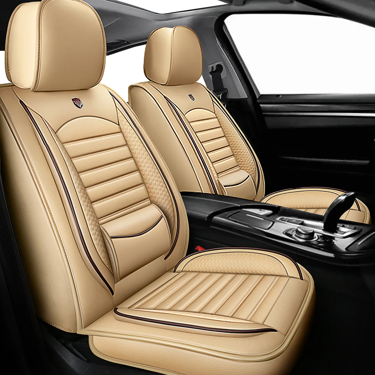 Universal Leather Car Seat Covers for SUVs  Sedans Trucks Breathable Elegant Easy-Clean Comfortable Fit Airbag Port Waterproof