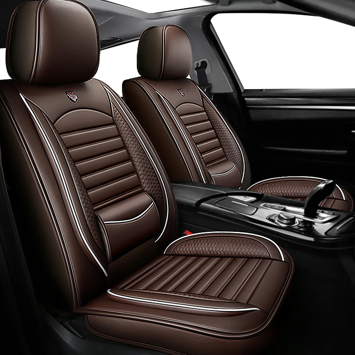 Universal Leather Car Seat Covers for SUVs  Sedans Trucks Breathable Elegant Easy-Clean Comfortable Fit Airbag Port Waterproof