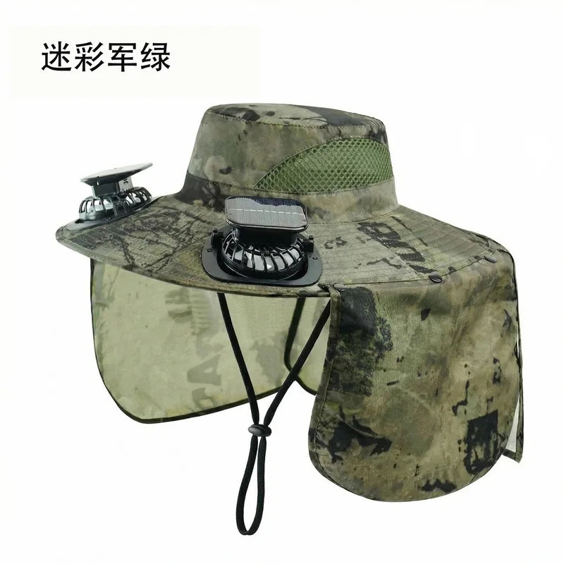 Solar Fan Hat Men Summer Sun Protection Wide Brim Neck Guard Fisherman Hat Breathable Outdoor Fishing Hiking Usb 3 Speed