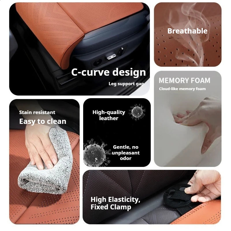 Universal Car Seat Cushion With C-Curve For Leg Support Seat Extender Breathable Perforated Leather Cover Memory Foam Seat Cover