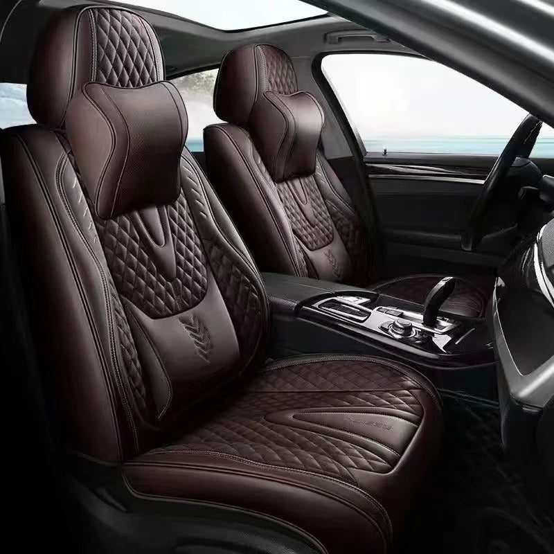 Universal Car Seat Kits Covers Durable ECO Diamond Lattice Quality Leather Seat Cover For 95% Sedan SUV 5-Seaters Car