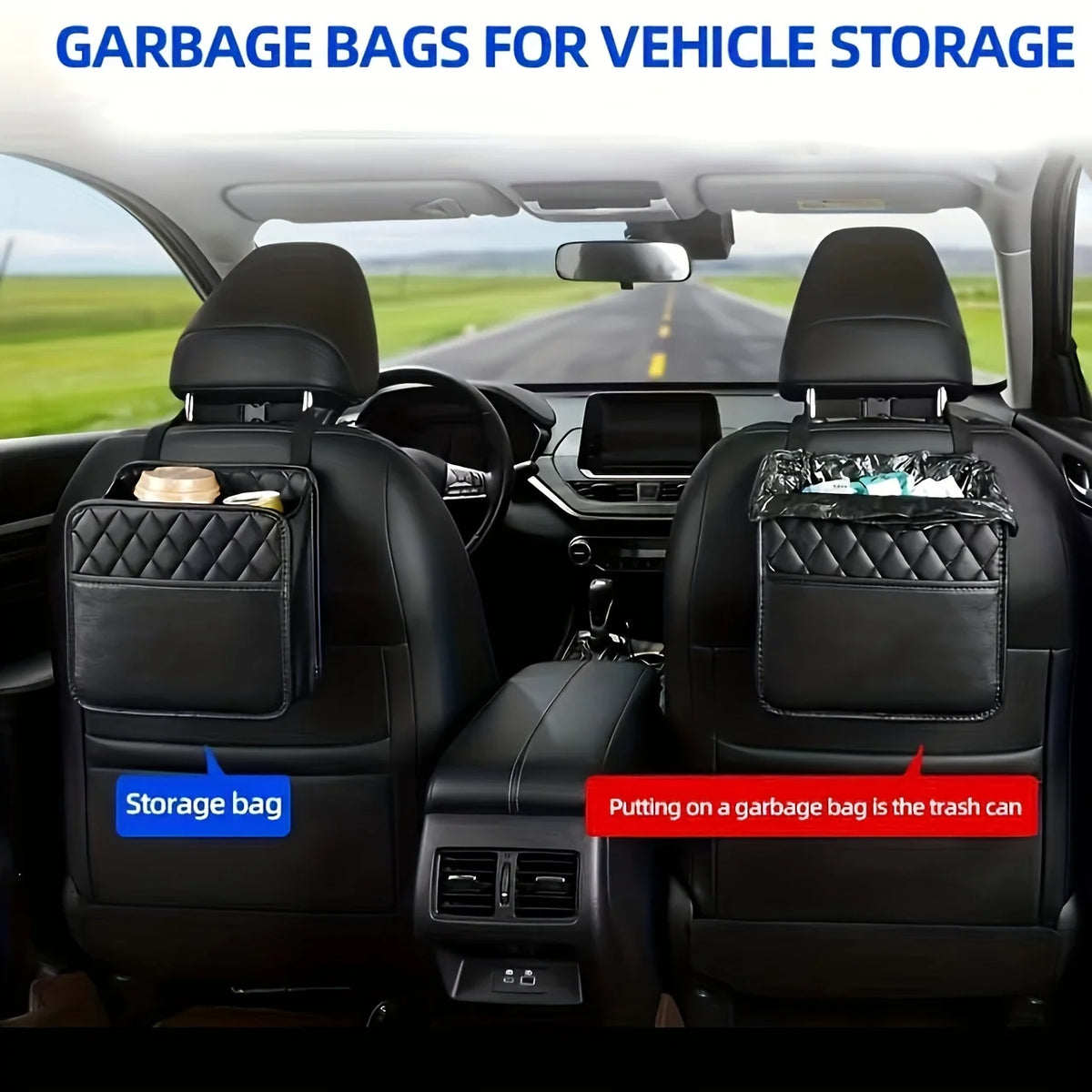 Premium Synthetic PU Leather Car Seat Storage Bag - Universal For All Car Models - Keep Your Car Clean And Organized