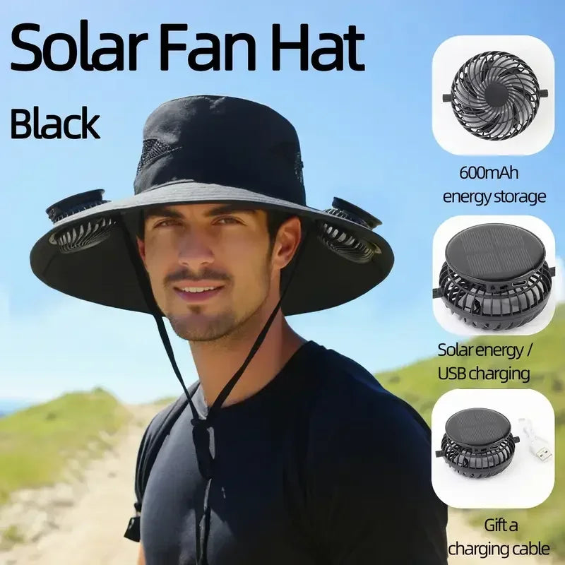 Mens Quick Dry Bucket Hat Large Size Sun Hat with Solar Powered Fan USB Rechargeable for Outdoor Hiking Camping Fishing Activity