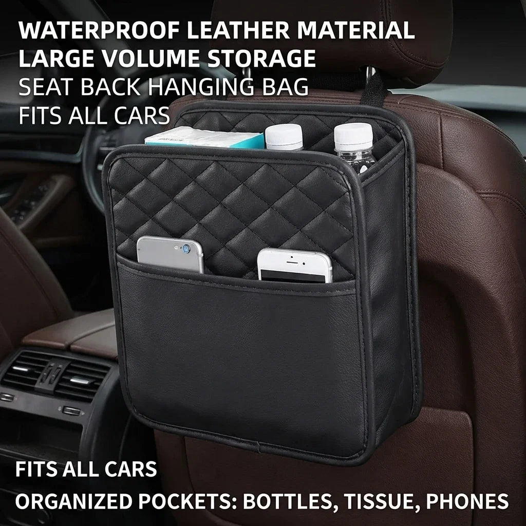 Universal Car Seat Storage Bag Leather Storage Bag Garbage Bag Storage bag Suitable for Most Car Models
