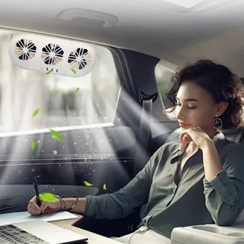 Solar Powered Car Exhaust Fan 3 Head Electric Car Cooling Fan USB Charging Window Ventilator Front Rear Seat Purifiers Radiator