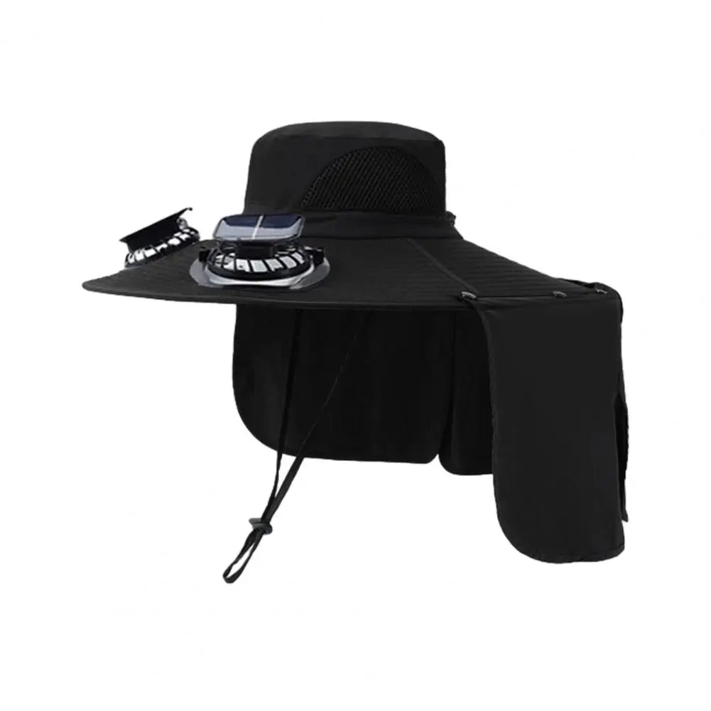 Solar Fan Hat with Neck Flap UV Protection Hat with Solar Fan USB Rechargeable Breathable Men Summer Outdoor Fishing Wide Brim B