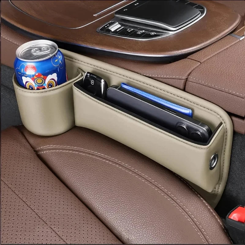 Universal Car Seat Gap Organizer Storage Box Multifunction Leather Crevice Side Storage Pocket Wallet Keys Card with Cup Holder
