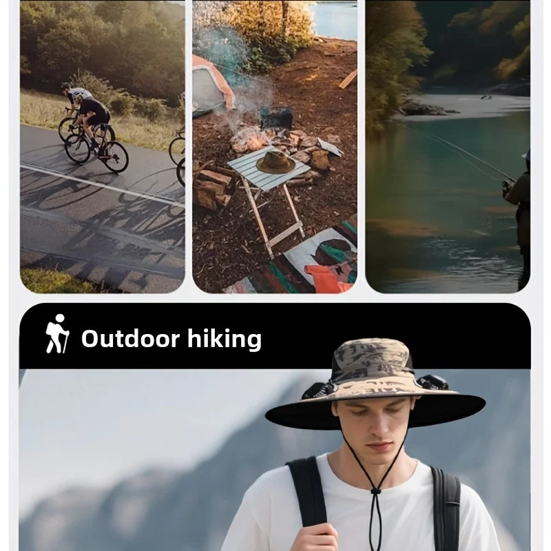 Solar Powered Fan Fishing Hat Dual Cooling Fans Wide Brim Usb Charging Sun Hat For Outdoor Fishing Hiking And Camping Activities