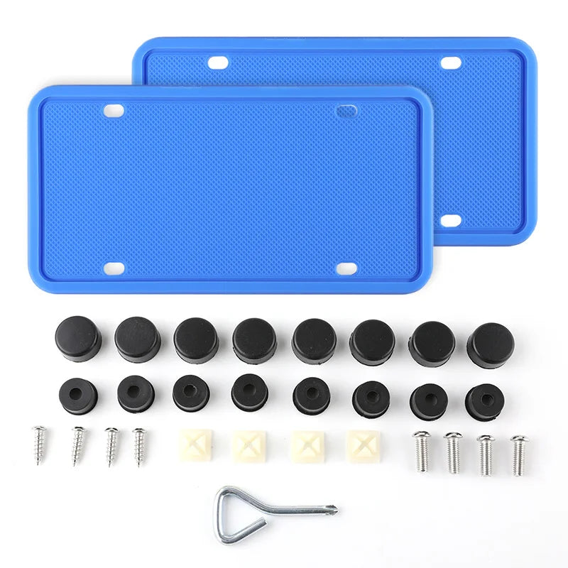2pc Black Silicone License Plate Frame Weatherproof Anti-Rust American Car License Plate Frame Bracket Universal Car Accessories