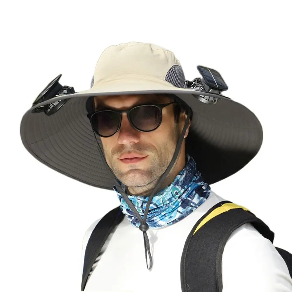 2 Solar Fan Sun Hat with Solar Fan Breathable USB Recharging Wide Brim Sun Hat Waterproof Solar Powered Dual Mode Fan Cap Men