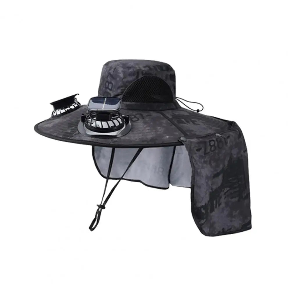 Solar Fan Hat with Neck Flap UV Protection Hat with Solar Fan USB Rechargeable Breathable Men Summer Outdoor Fishing Wide Brim B