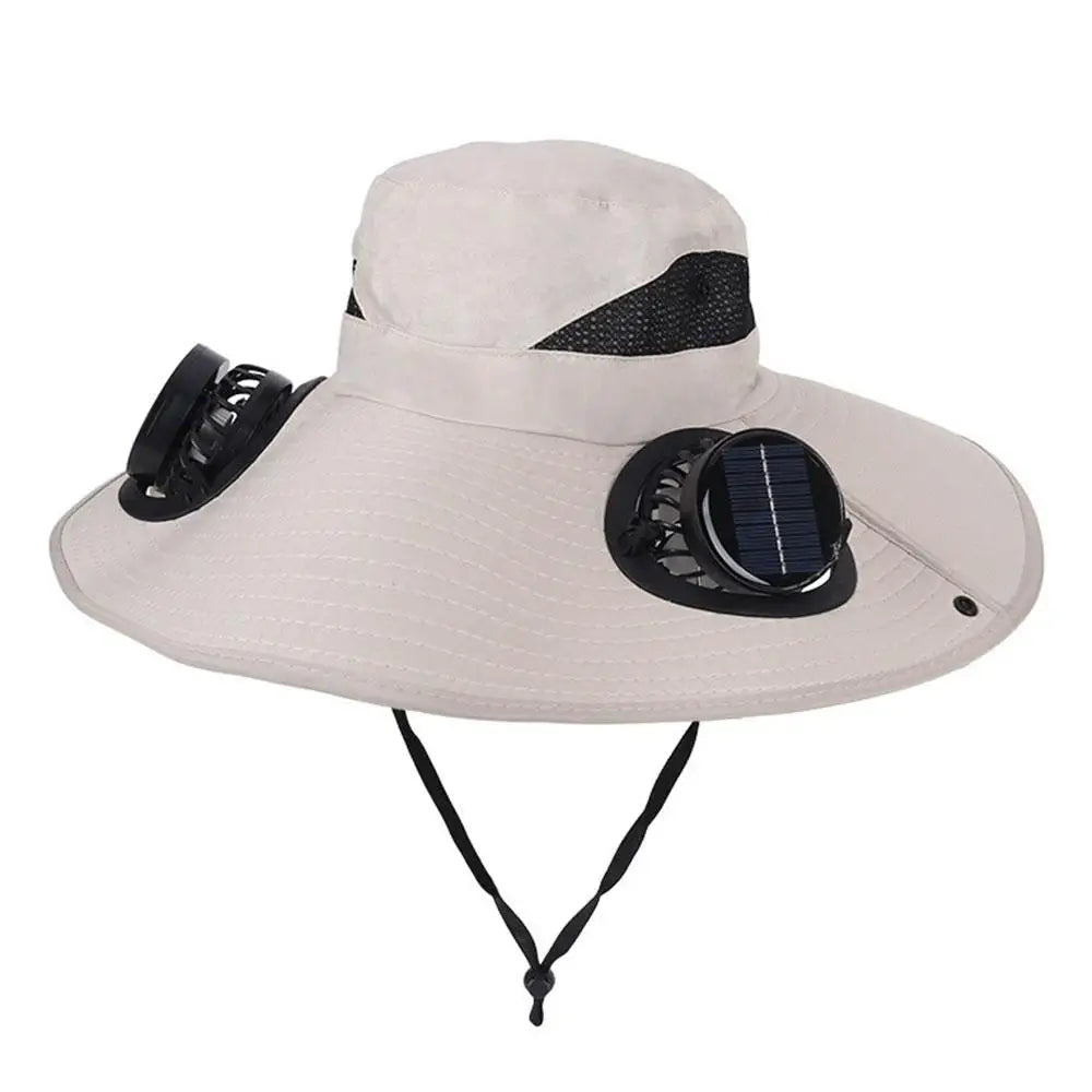 New Wide Brim Solar Fan Hat Sun Protection With Dual Solar Power Fan Outdoor Beach ‌Hike Fishing Hat For Men Women Fisherman Hat
