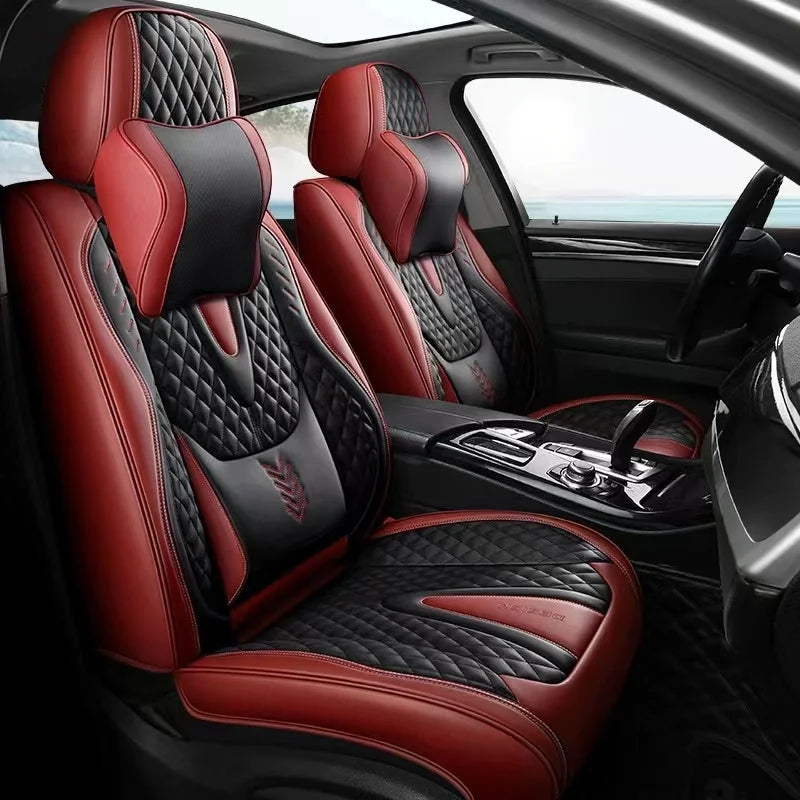 Universal Car Seat Kits Covers Durable ECO Diamond Lattice Quality Leather Seat Cover For 95% Sedan SUV 5-Seaters Car