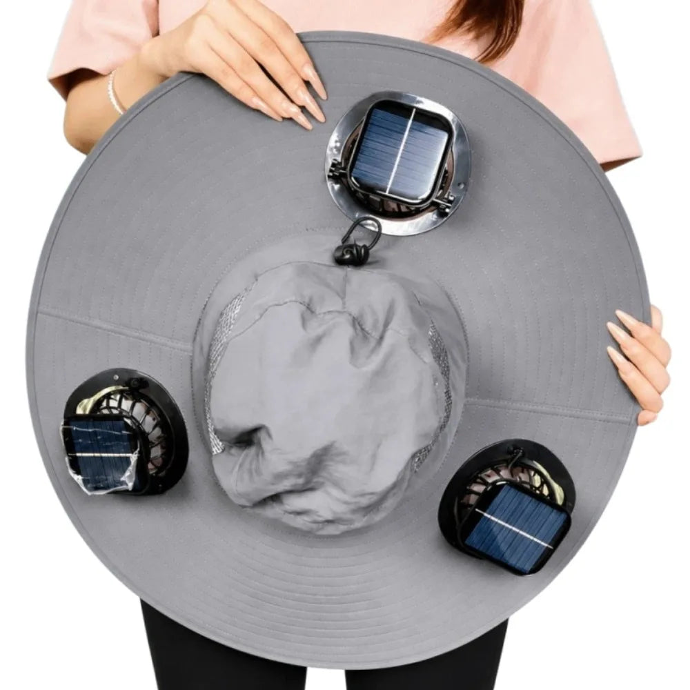 3 Fans Solar Fan Hat Breathable UV Protection Wide Brim Sun Cap Portable Lightweight Cooling Fisherman Hat Hot Weather