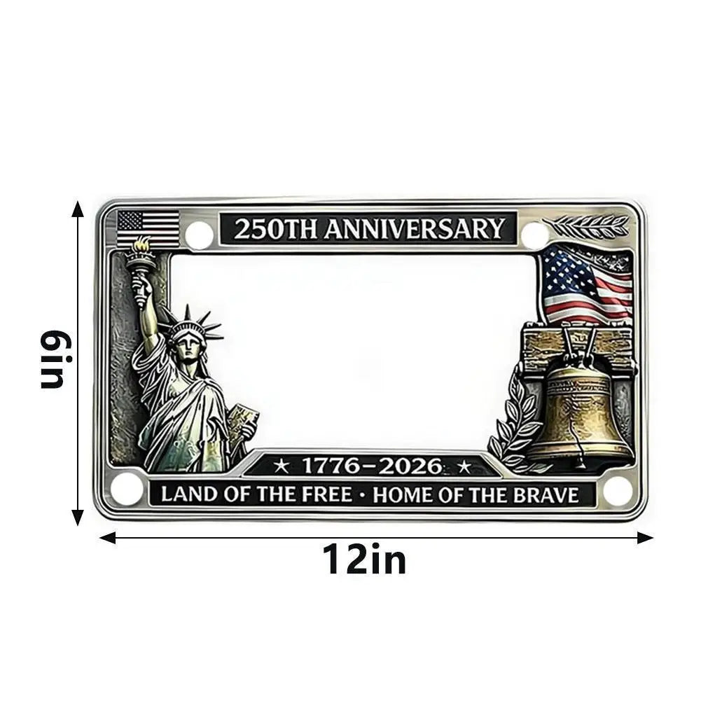Commemorative Anniversary License Plate Frame 12x6 Inch Metal Auto Plate Holder Patriotic Collector Car Accessory