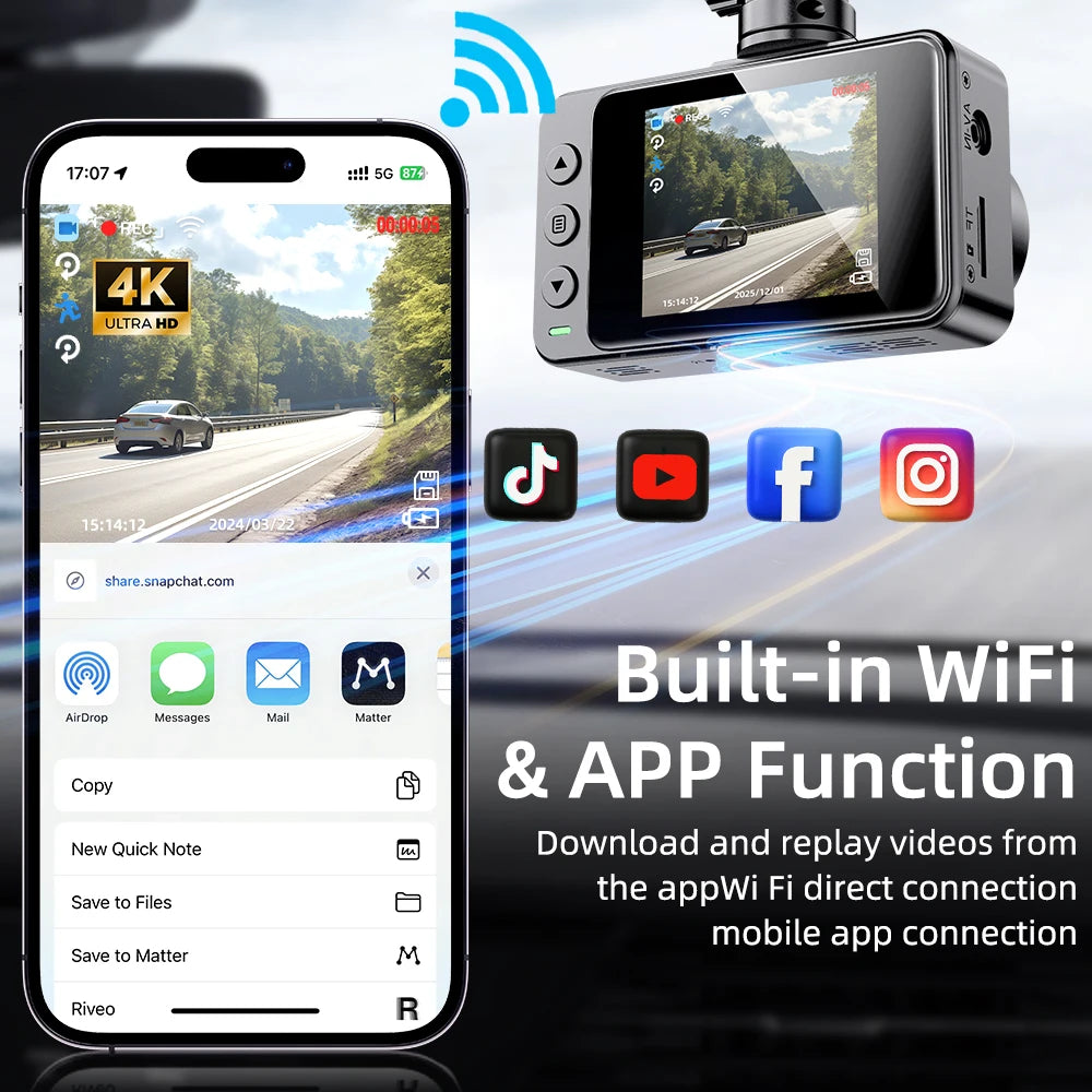 4K Front 1080P Rear Dual Dash Cam, WiFi App Control, Night Vision, G-Sensor, Motion Detection, 24H Parking, Car DVR for SUVs - AliExpress 34