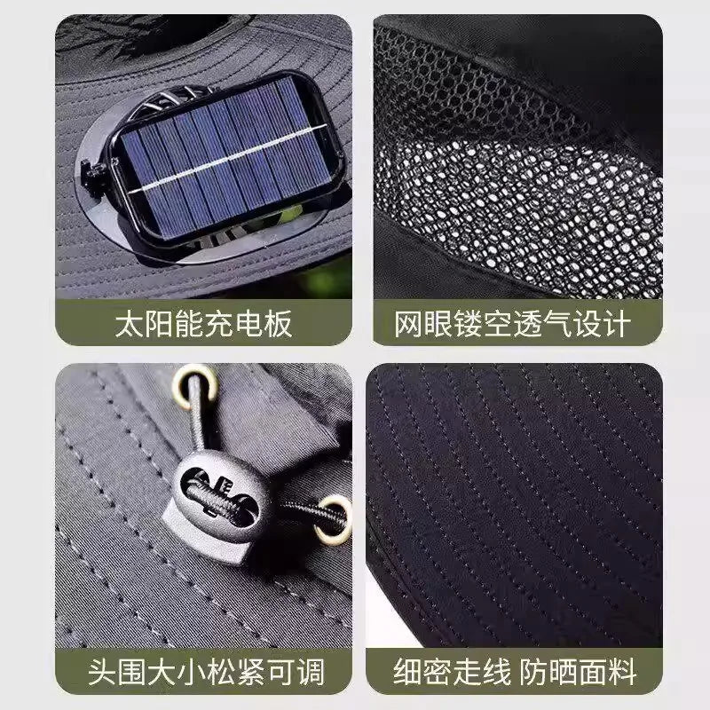 Solar Fan Hat Men Summer Sun Protection Wide Brim Neck Guard Fisherman Hat Breathable Outdoor Fishing Hiking Usb 3 Speed