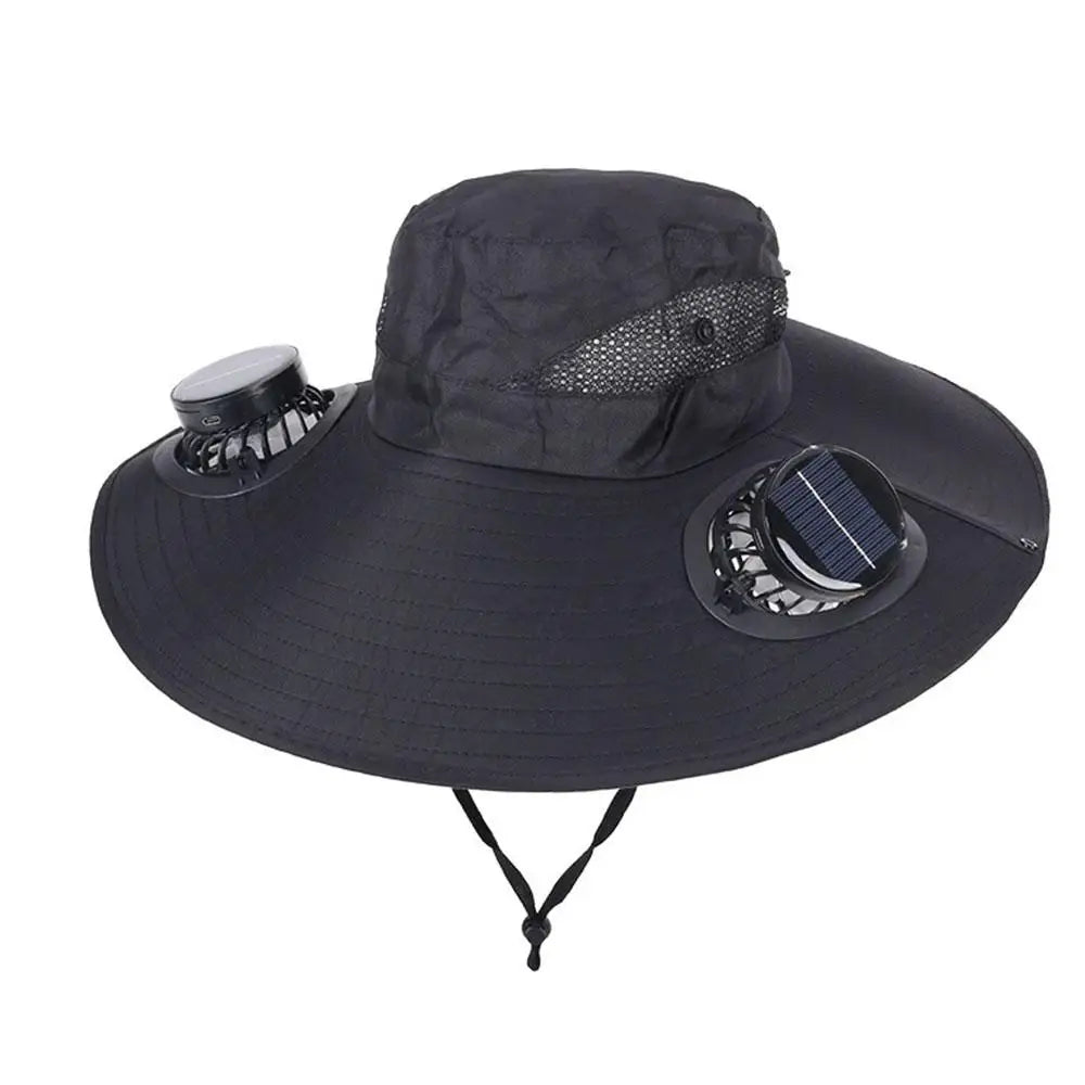 New Wide Brim Solar Fan Hat Sun Protection With Dual Solar Power Fan Outdoor Beach ‌Hike Fishing Hat For Men Women Fisherman Hat