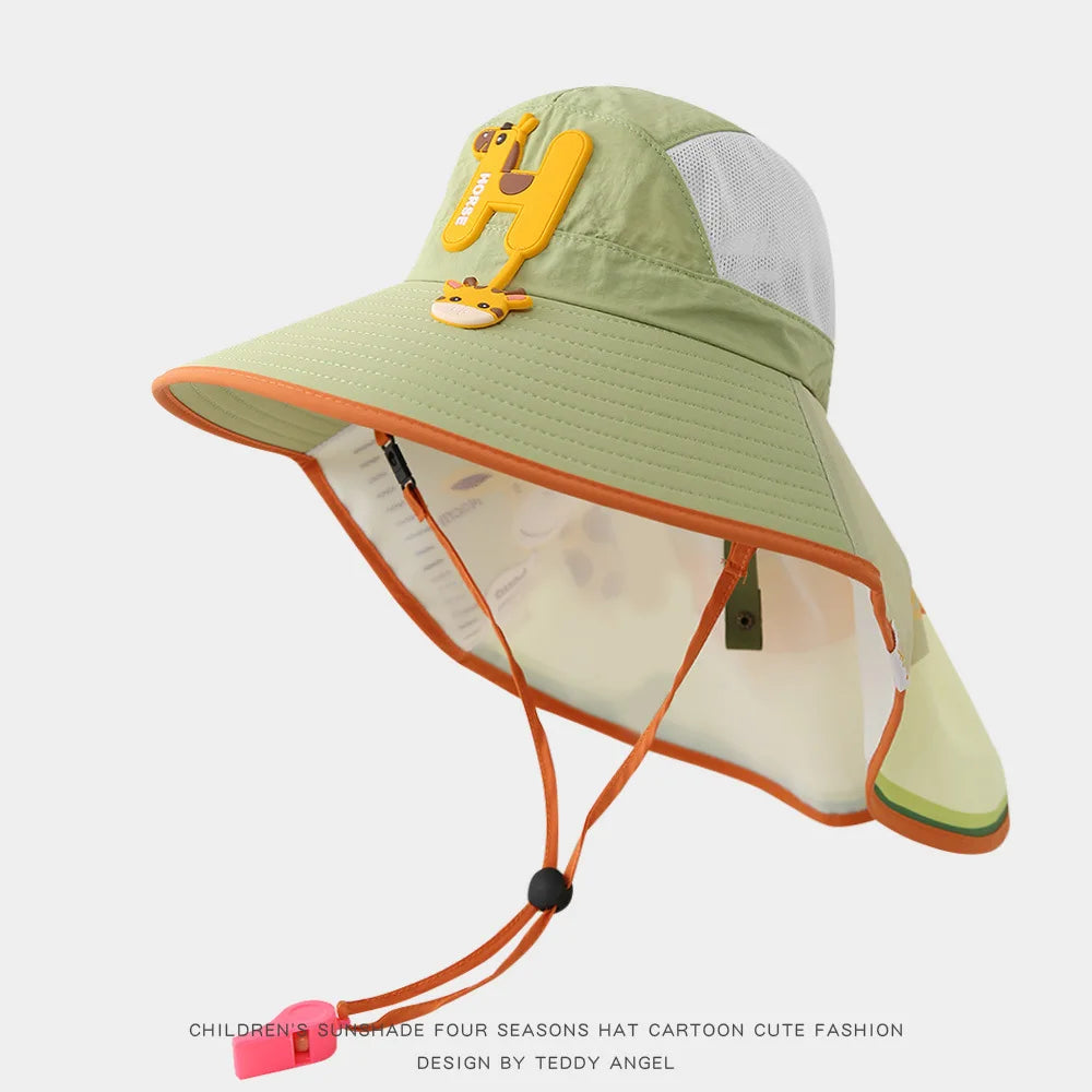 Letter Children's Solar Fan Hat Shawl Sunscreen Hat Male and Female Baby Outdoor Large brimmed Mesh Sun Hat