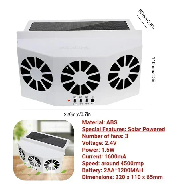Solar Car Fan USB Rechargeable Exhaust Fan Air Circulation Cooling and Heat Dissipation High Wind Power Ventilation Fan