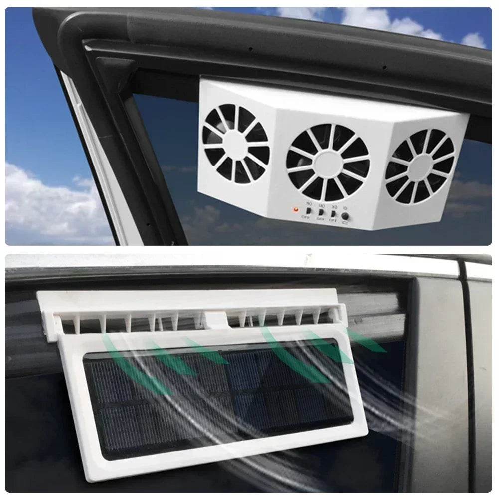 USB Solar Rechargeable Car Exhaust Fan 3 Head High Wind Air Circulation Cooling Ventilation Heat Dissipation Auto Vehicle Cooler