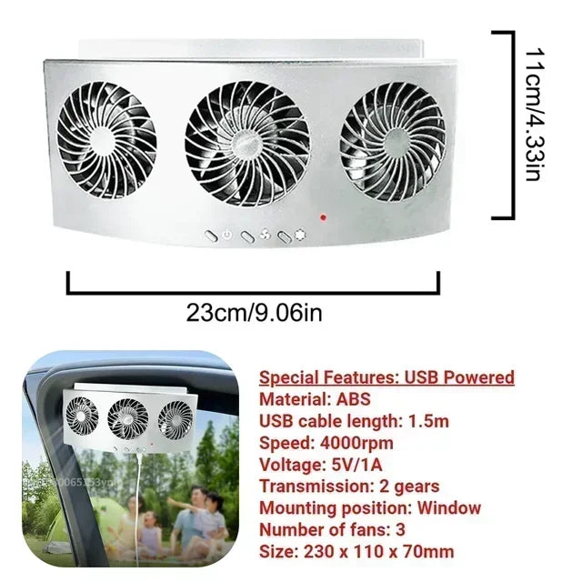 Solar Car Fan USB Rechargeable Exhaust Fan Air Circulation Cooling and Heat Dissipation High Wind Power Ventilation Fan