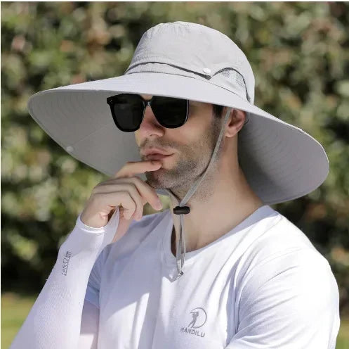 Double Fan Sun Hat For Men Summer Outdoor  Fishing Sun Protection Visor Fisherman Hat 12CM Wide Brim Breathable Bucket Hat Male