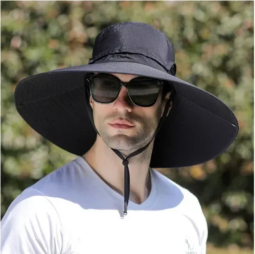 Double Fan Sun Hat For Men Summer Outdoor  Fishing Sun Protection Visor Fisherman Hat 12CM Wide Brim Breathable Bucket Hat Male