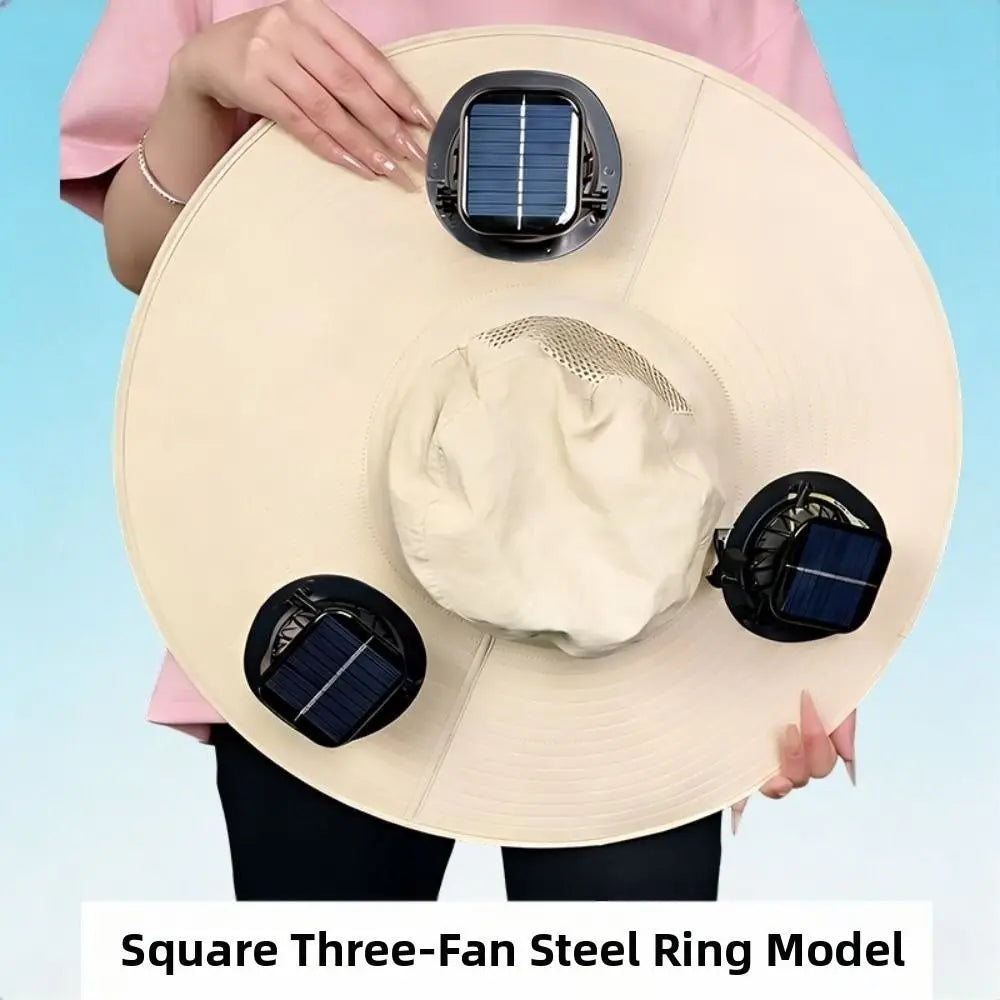 3 Fans Solar Fan Hat Breathable UV Protection Wide Brim Sun Cap Portable Lightweight Cooling Fisherman Hat Hot Weather