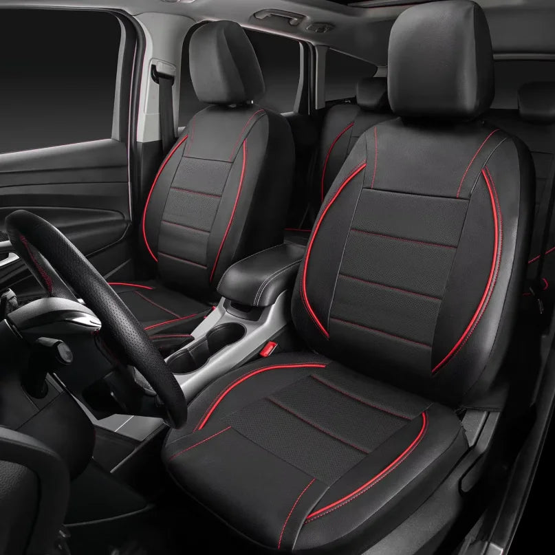 Universal Leather Car Seat Covers Red Simple Waterproof 5 Seat Car Seat Cover