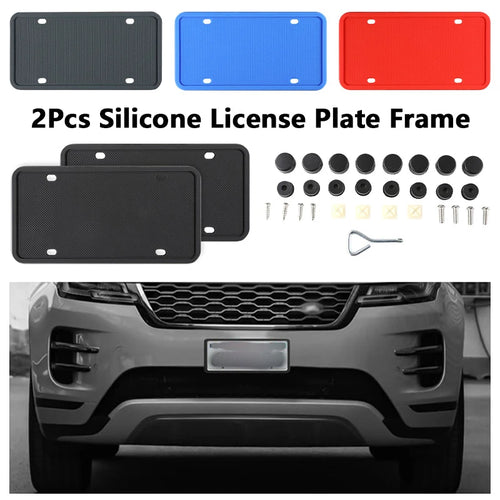2pc Black Silicone License Plate Frame Weatherproof Anti-Rust American Car License Plate Frame Bracket Universal Car Accessories