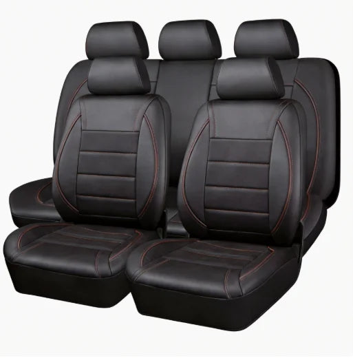 Universal Leather Car Seat Covers Red Simple Waterproof 5 Seat Car Seat Cover