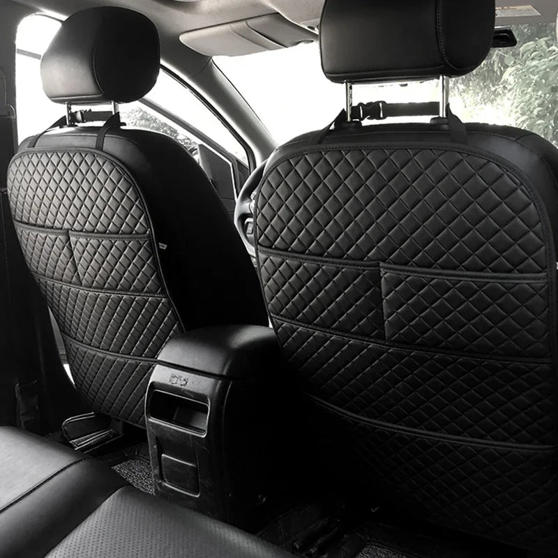 Universal Leather Car Seat Back Anti-Kick Mat, Waterproof Protective Cover with Storage Pocket, Rear Seat Child Protection