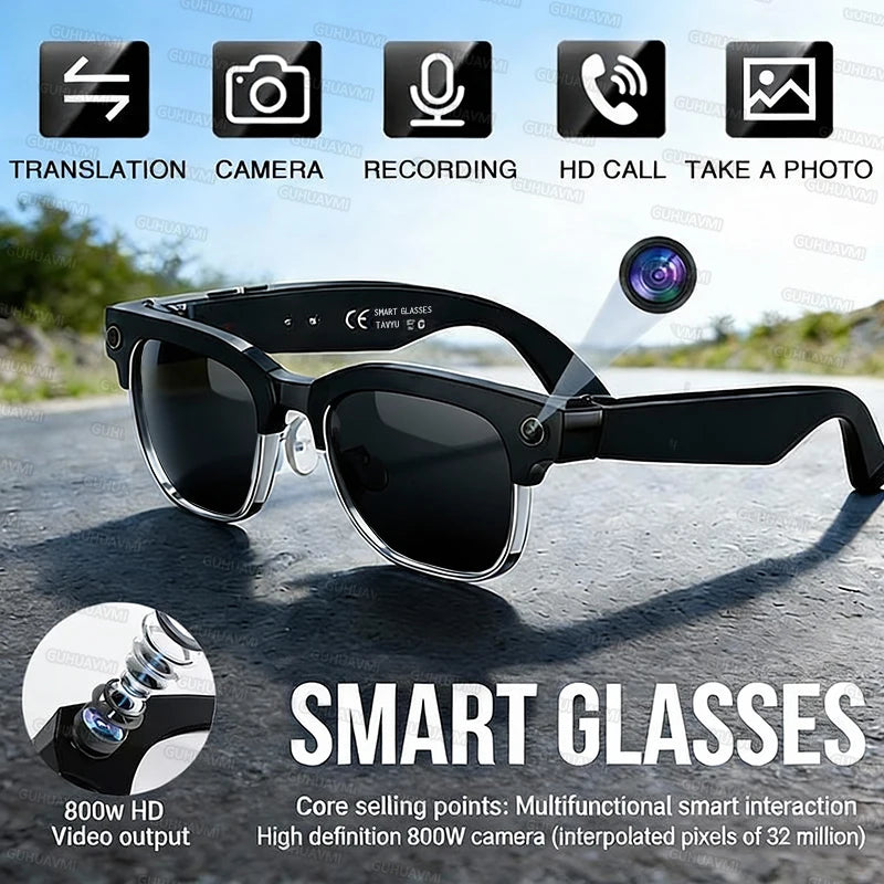2026 New AI Smart Glasses 800W HD Camera Glasses Photo Recognition Video Record Translation Call Waterproof Sunglasses Men Women