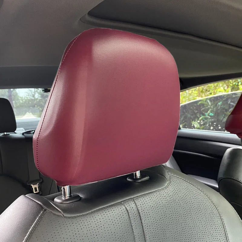 Universal Car Headrest Cover PU Leather Waterproof Dustproof Elastic Car Protect Seat Cap Taxi Car Interior Modified Seat Covers