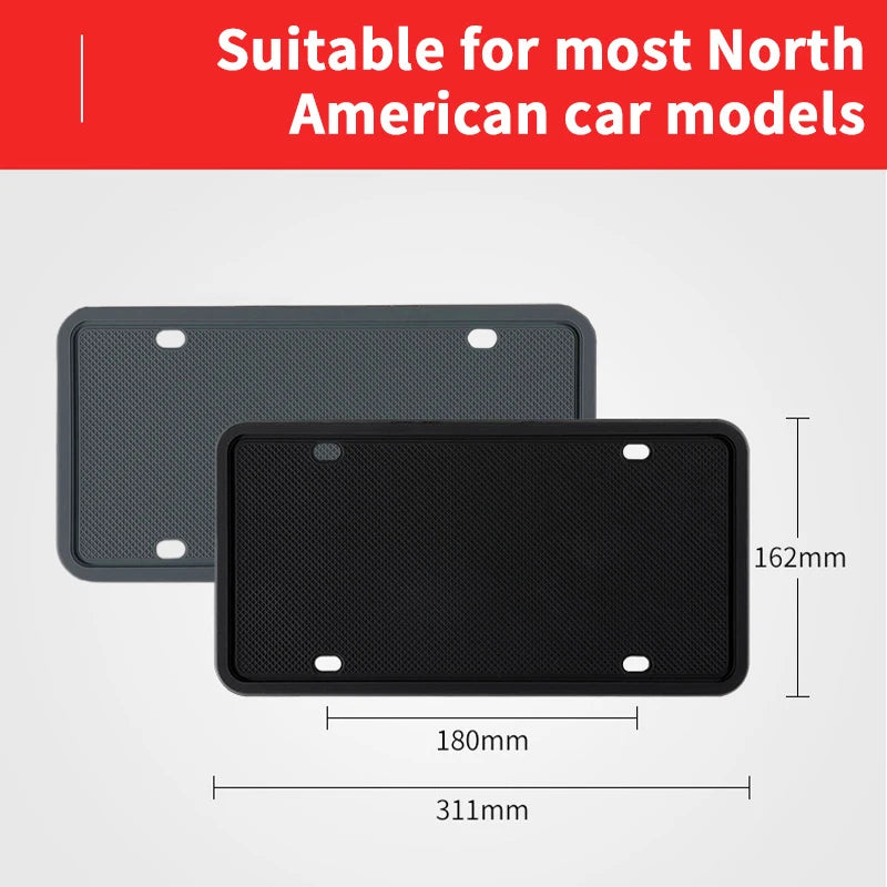 2pc Black Silicone License Plate Frame Weatherproof Anti-Rust American Car License Plate Frame Bracket Universal Car Accessories