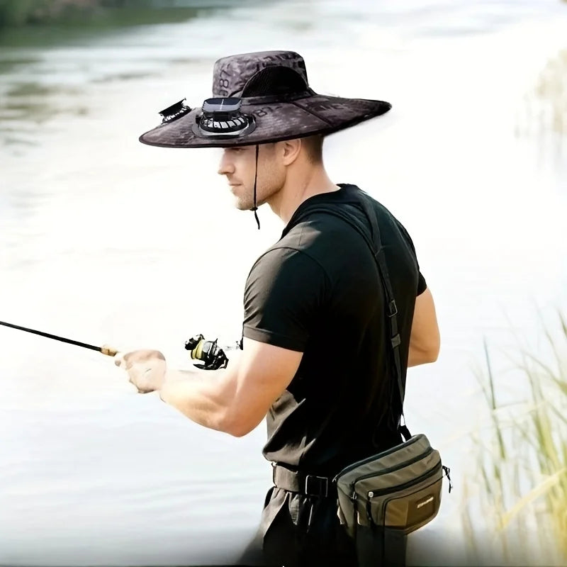 Solar Powered Fan Fishing Hat Dual Cooling Fans Wide Brim Usb Charging Sun Hat For Outdoor Fishing Hiking And Camping Activities