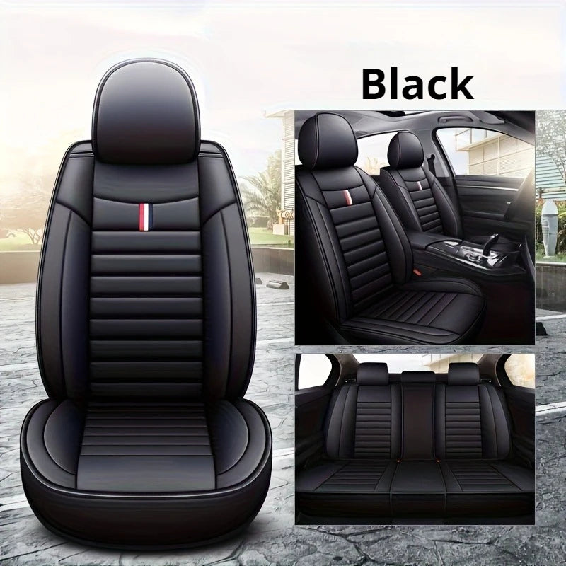 Universal 5-Piece Car Seat Covers Set, PU Leather for Year-Round Comfort & Durability, Form-Fitting Design Fits 95% of Vehicles