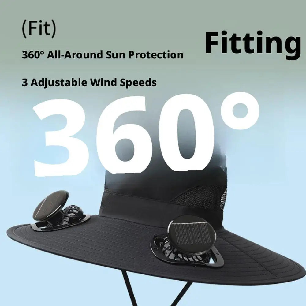 New Wide Brim Solar Fan Hat Sun Protection With Dual Solar Power Fan Outdoor Beach ‌Hike Fishing Hat For Men Women Fisherman Hat