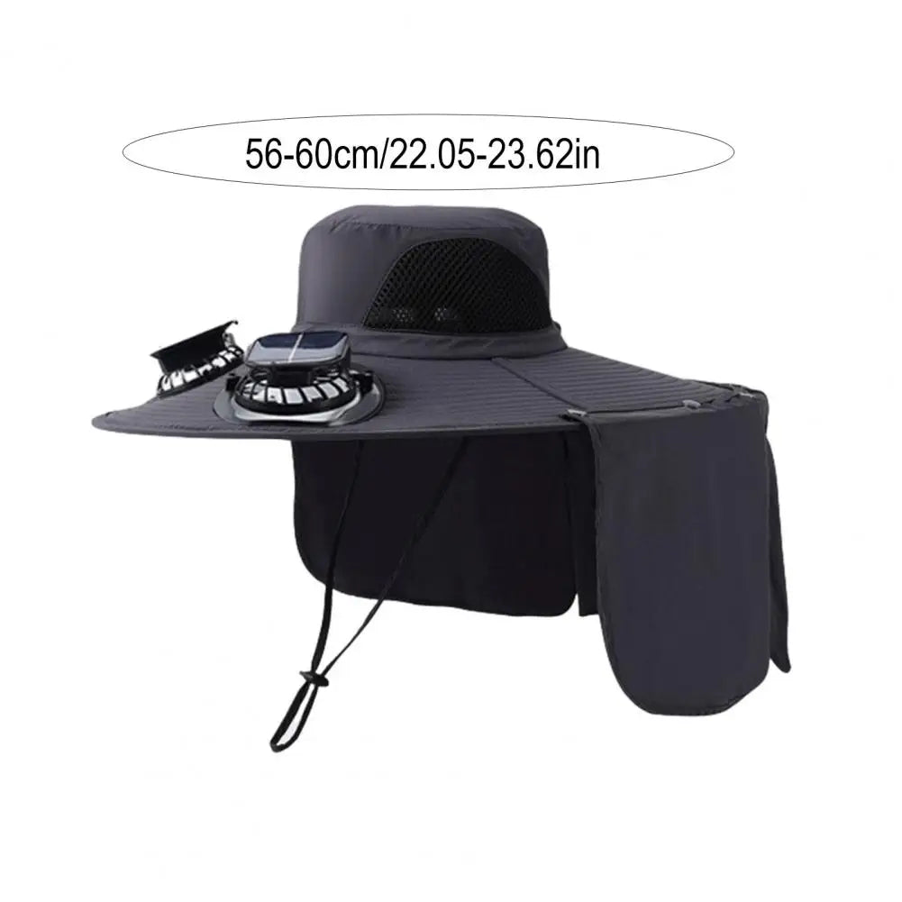 Solar Fan Hat with Neck Flap UV Protection Hat with Solar Fan USB Rechargeable Breathable Men Summer Outdoor Fishing Wide Brim B
