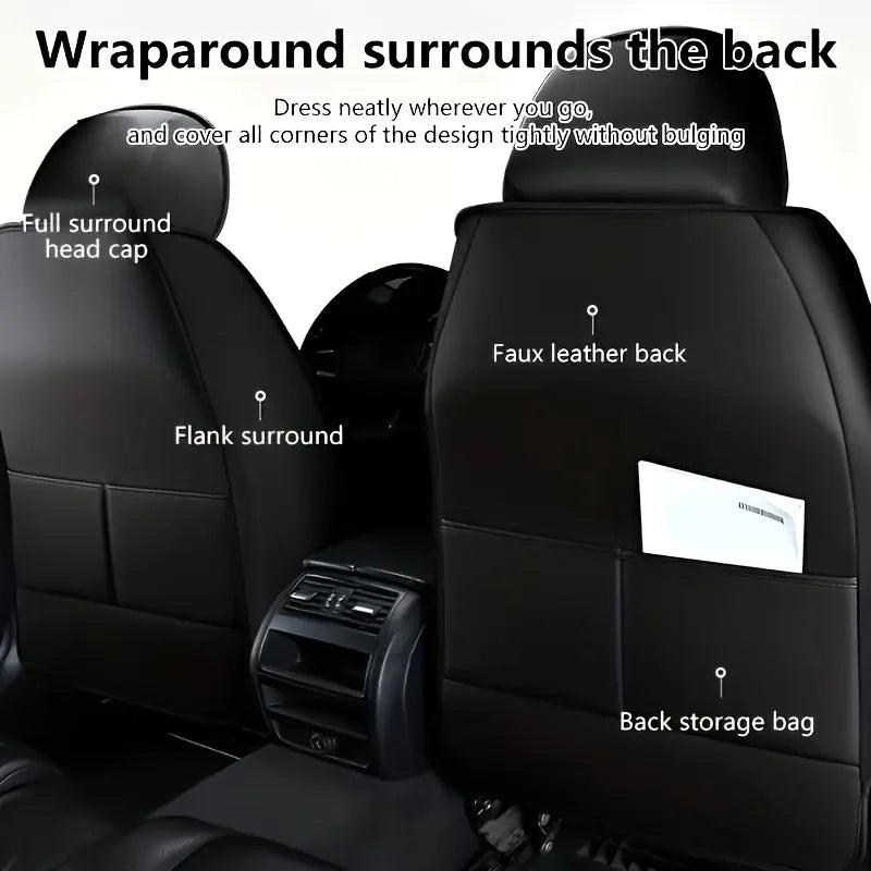 Universal 5-Piece Car Seat Covers Set, PU Leather for Year-Round Comfort & Durability, Form-Fitting Design Fits 95% of Vehicles