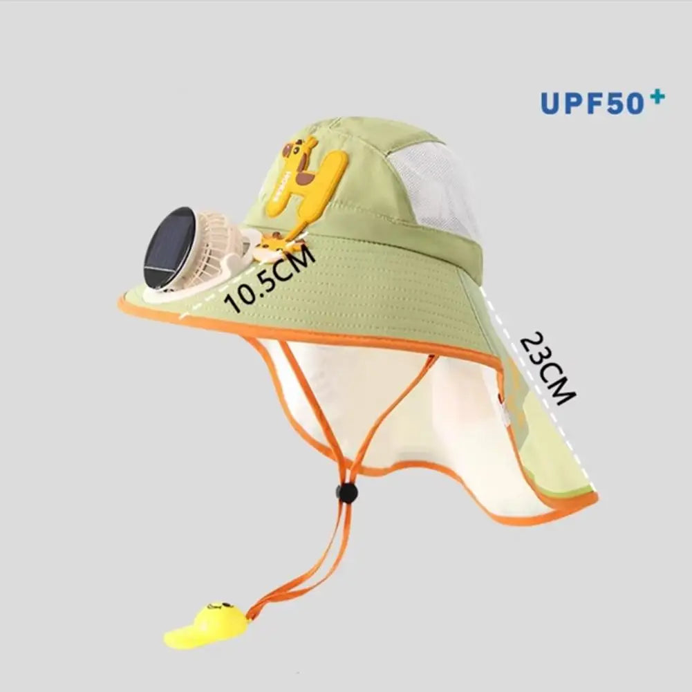 Kids Solar & USB Charging Fan Sun Hat Summer Breathable Mesh, Wide Brim UV Protection Sun Hat for Boys and Girls with Neck Cover